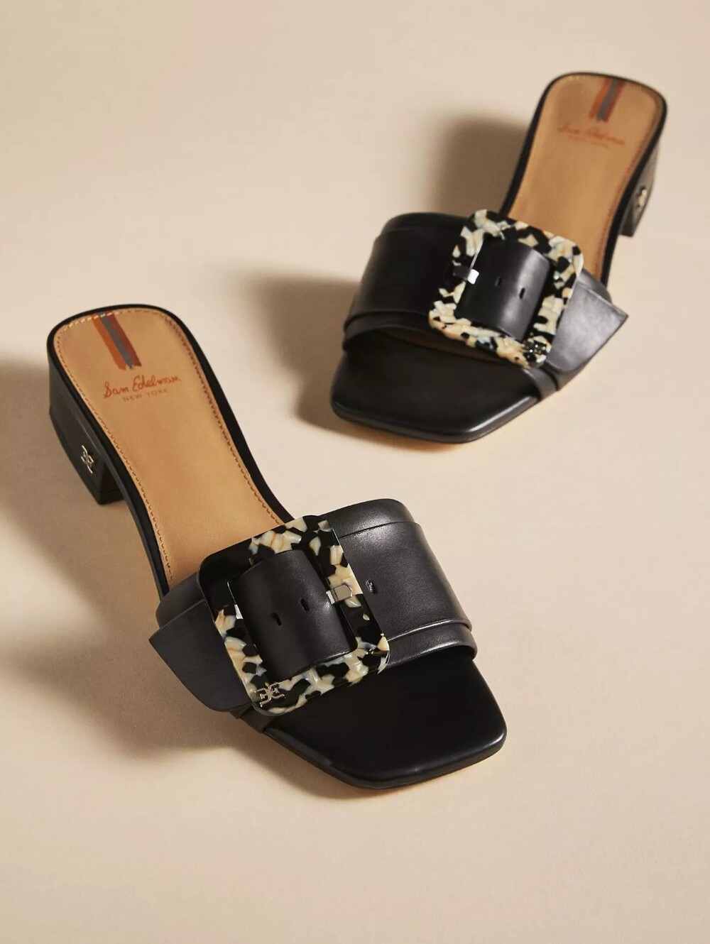 Sam Edelman Deacon Square Toe Buckle Block Heel Slide Sandals